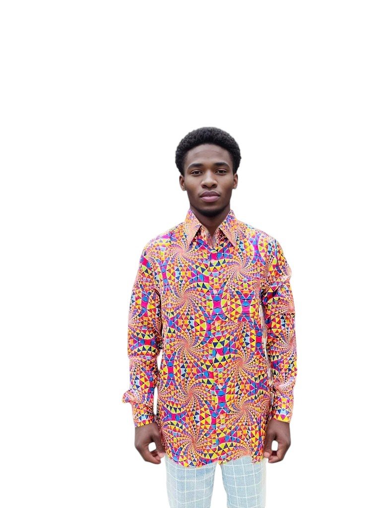 Multicolour Geometric Pattern Illusion Digital Print Japan Satin Men's Full  Hand Shirt Retro Style - Retro Men